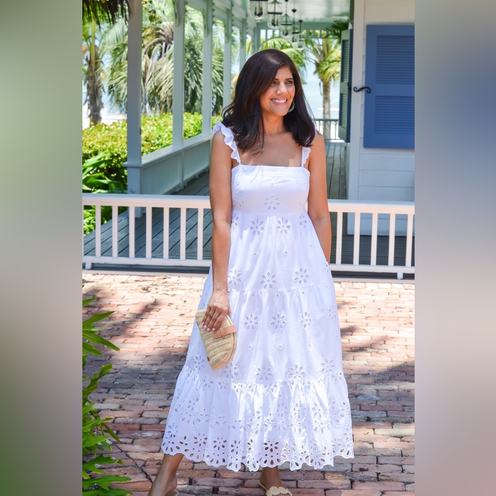 J. Crew White Eyelet Tiered Maxi Dress